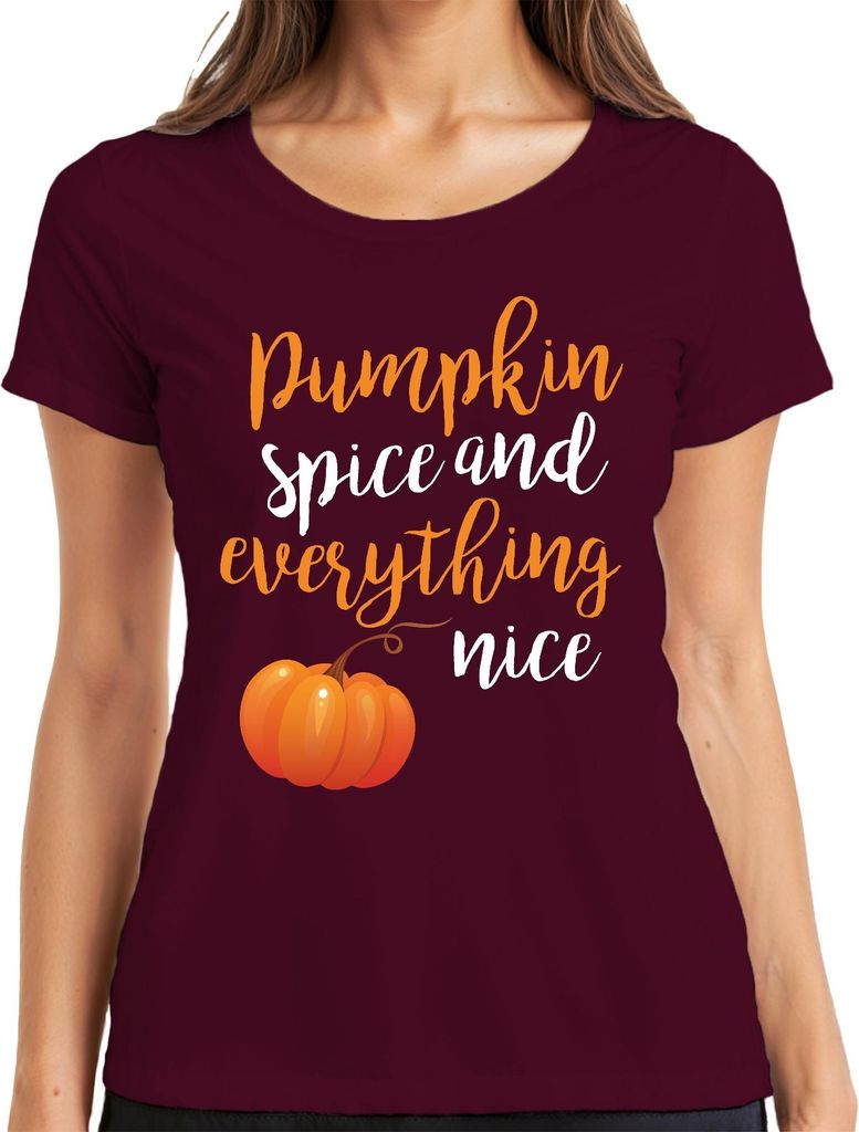 Pumpkin spice and everything nice Herbst Kürbis Halloween süß Damen T-Shirt, Burgundy, XL