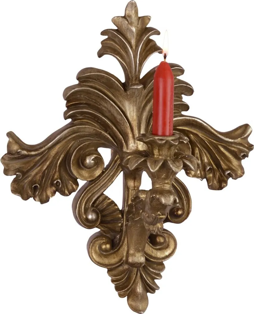 Bougeoir Mural Doré Baroque Antique 35cm - Finition Or Haute Qualité