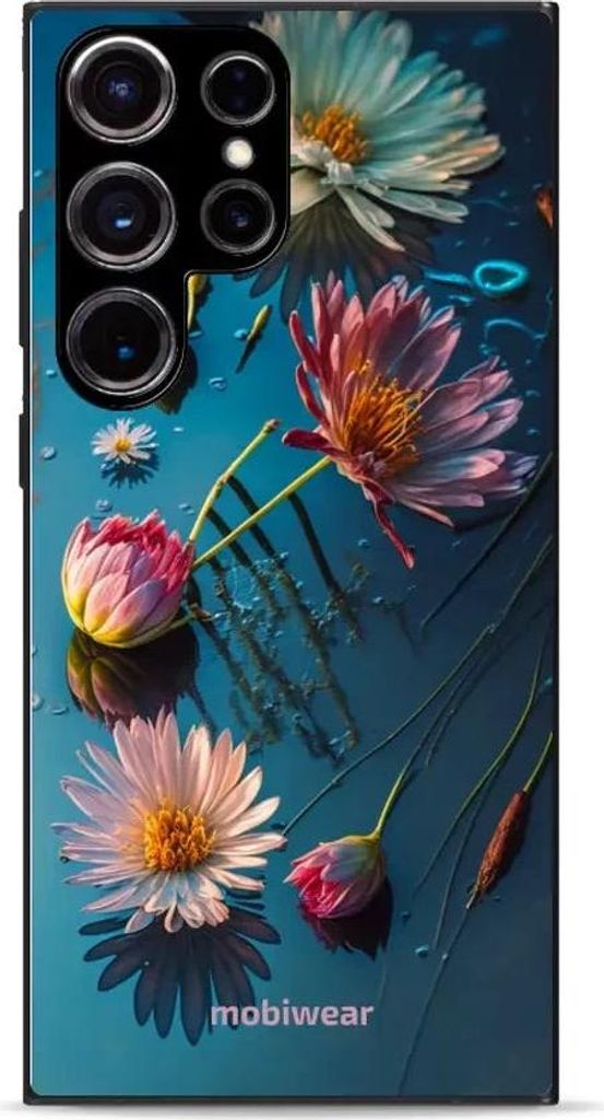 Handyhülle für Galaxy S23 Ultra, Mobiwear Glossy Case, Blau-Blumig