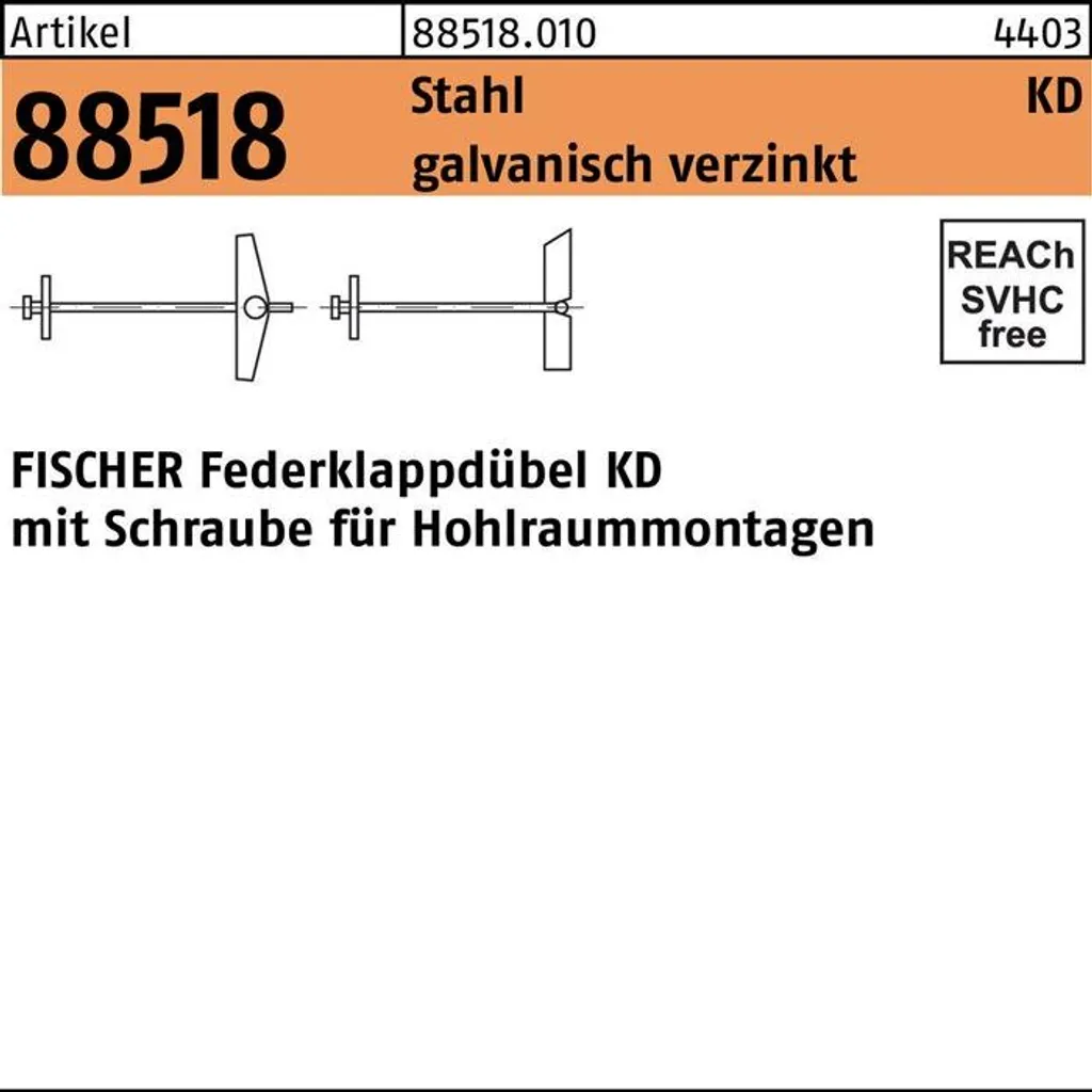 Ancore Fischer KD 6 per Soffitti Vuoli | Box 25 pz Acciaio Zincato