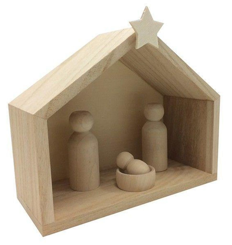 Weihnachtskrippe aus Holz 18 x 8 x 15 cm + Figuren