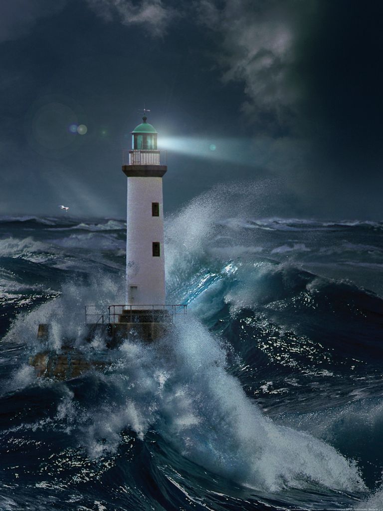 Leuchttürme Kunstdruck Bild - Leuchtturm Bei Sturm Im Mondlicht (80 x 60 cm)