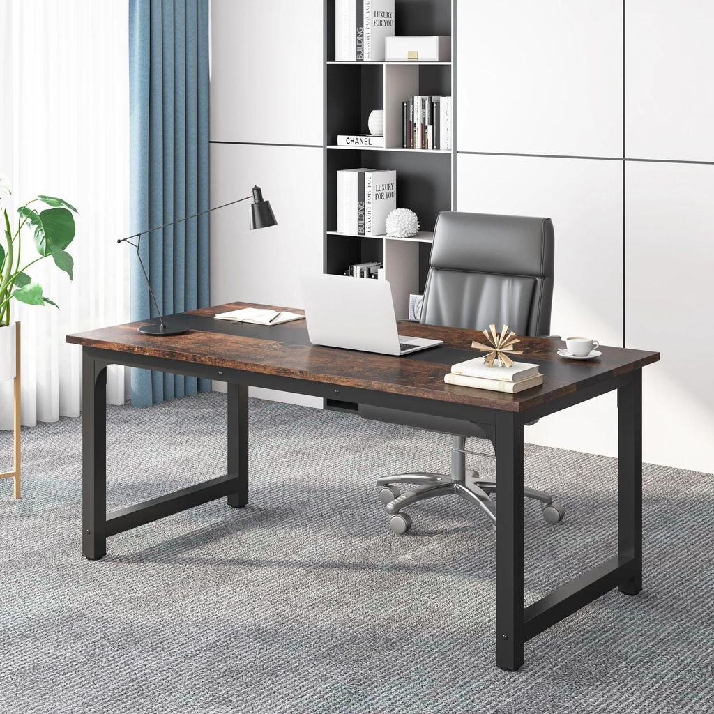 Großer Schreibtisch - Computertisch - Rechteckig - 160×80×75 cm - E1-Holzspanplatte - Homeoffice-Arbeitsplatz - Vintage Braun 02