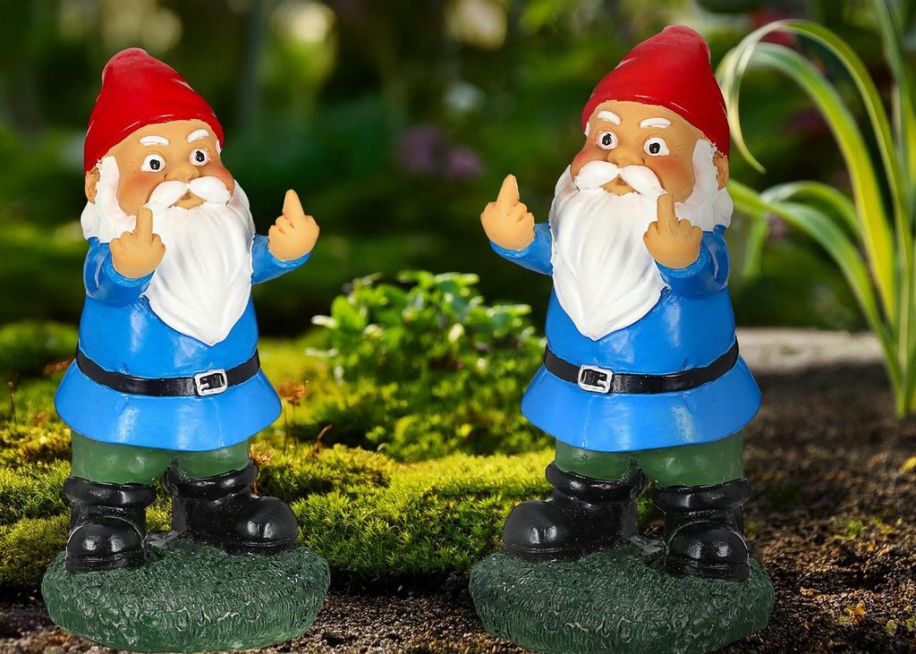 2x Gartenzwerg Gartenzwerg Mittelfinger 15x7cm bunt Zwerg Produktbild 
