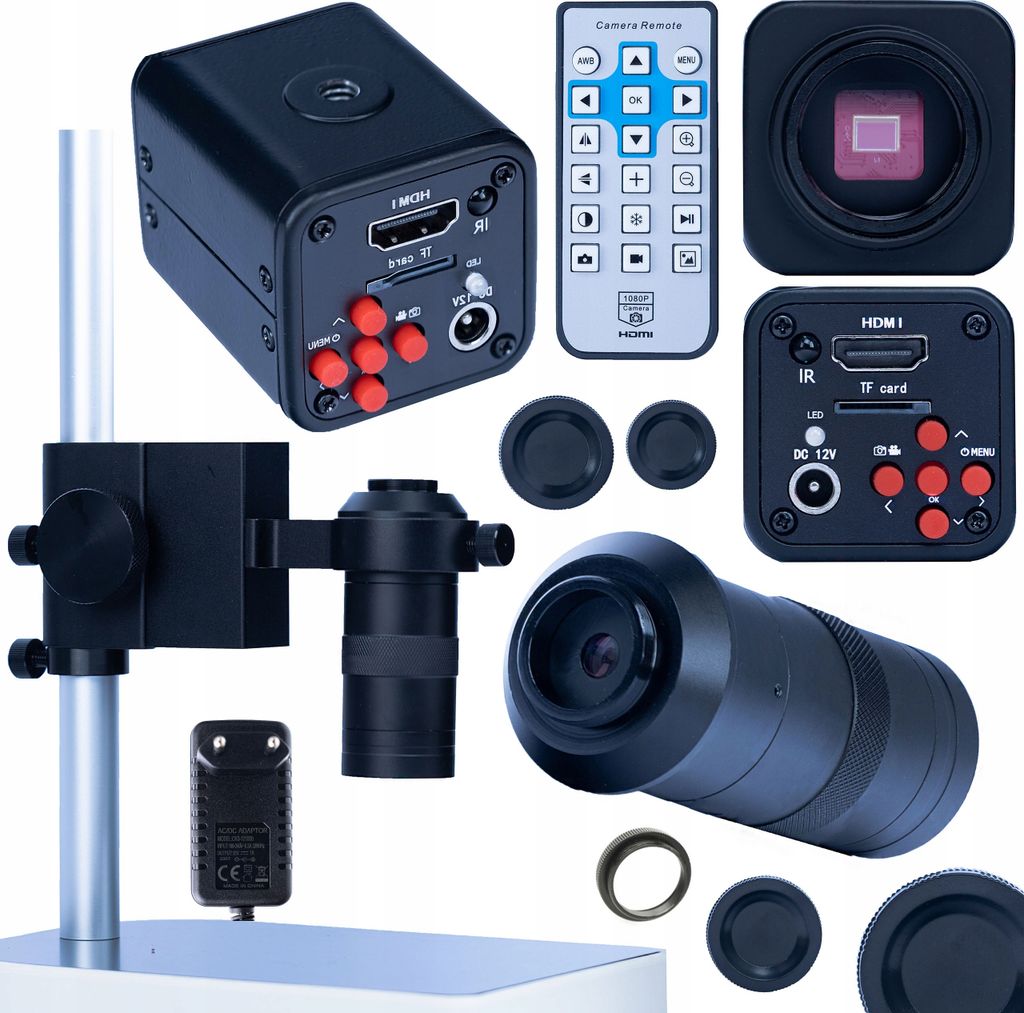 Rosfix Set Norma Black PRO 3-in-1 – HDMI Mikroskopkamera 1080P + 100x C-Mount Objektiv + Aluminium-Stativ | 4K Foto/Video