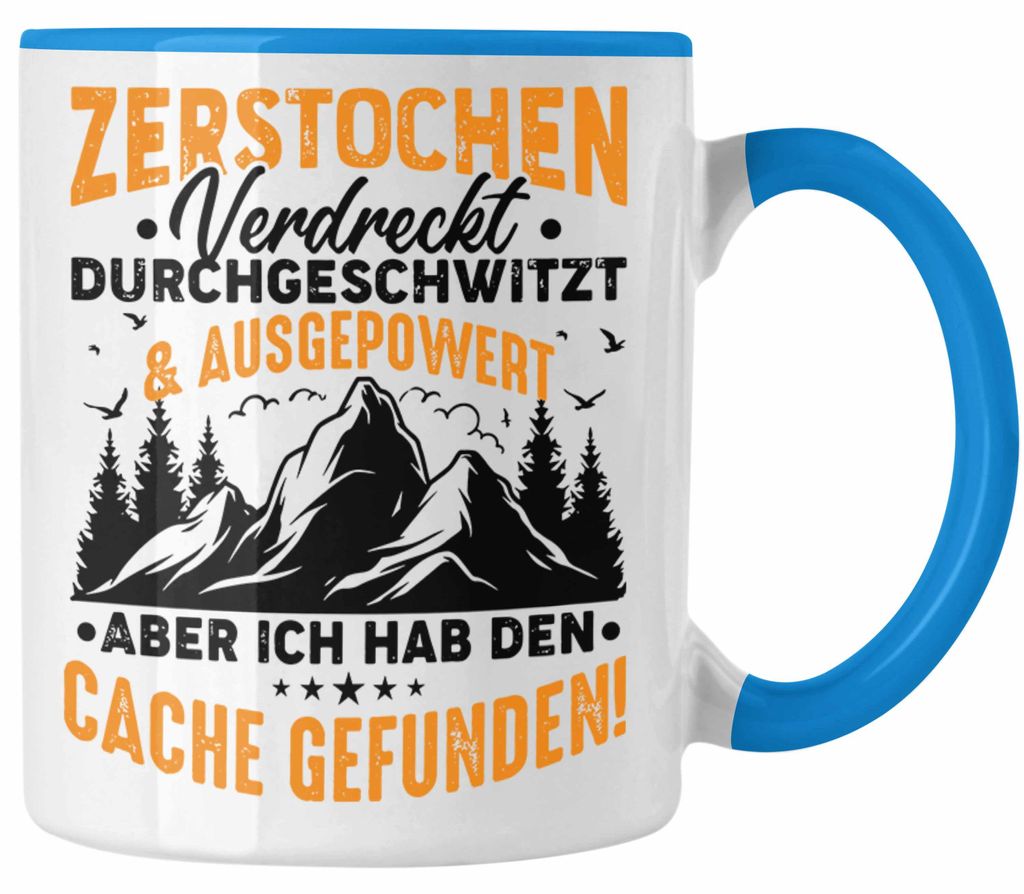 Geocaching Tasse Geschenk Lustiger Spruch GPS-Schnitzeljag Geschenkidee Pfadfinder Geburtstag Geocacher (Blau)