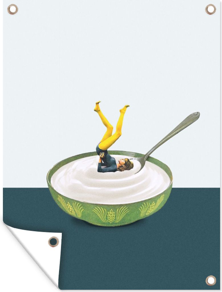 MuchoWow 90x120 cm Outdoor-Poster Gartendeko Sichtschutz Garten Poster für den Garten Joghurt - Yoga - Retro