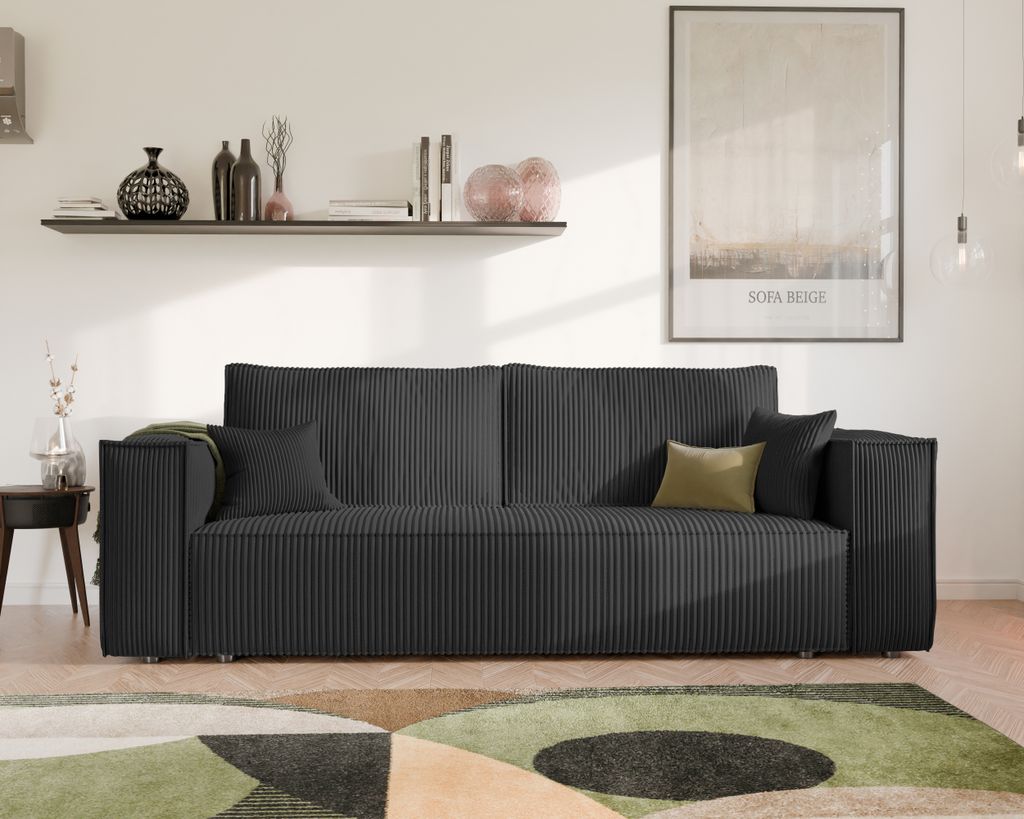 Idohome Freistehendes Polstersofa BALI Sofa mit Schlaffunktion & Stauraum – Modernes Schlafsofa, Cordstoff Anthrazit, Poso 135-platzsparend*langl...