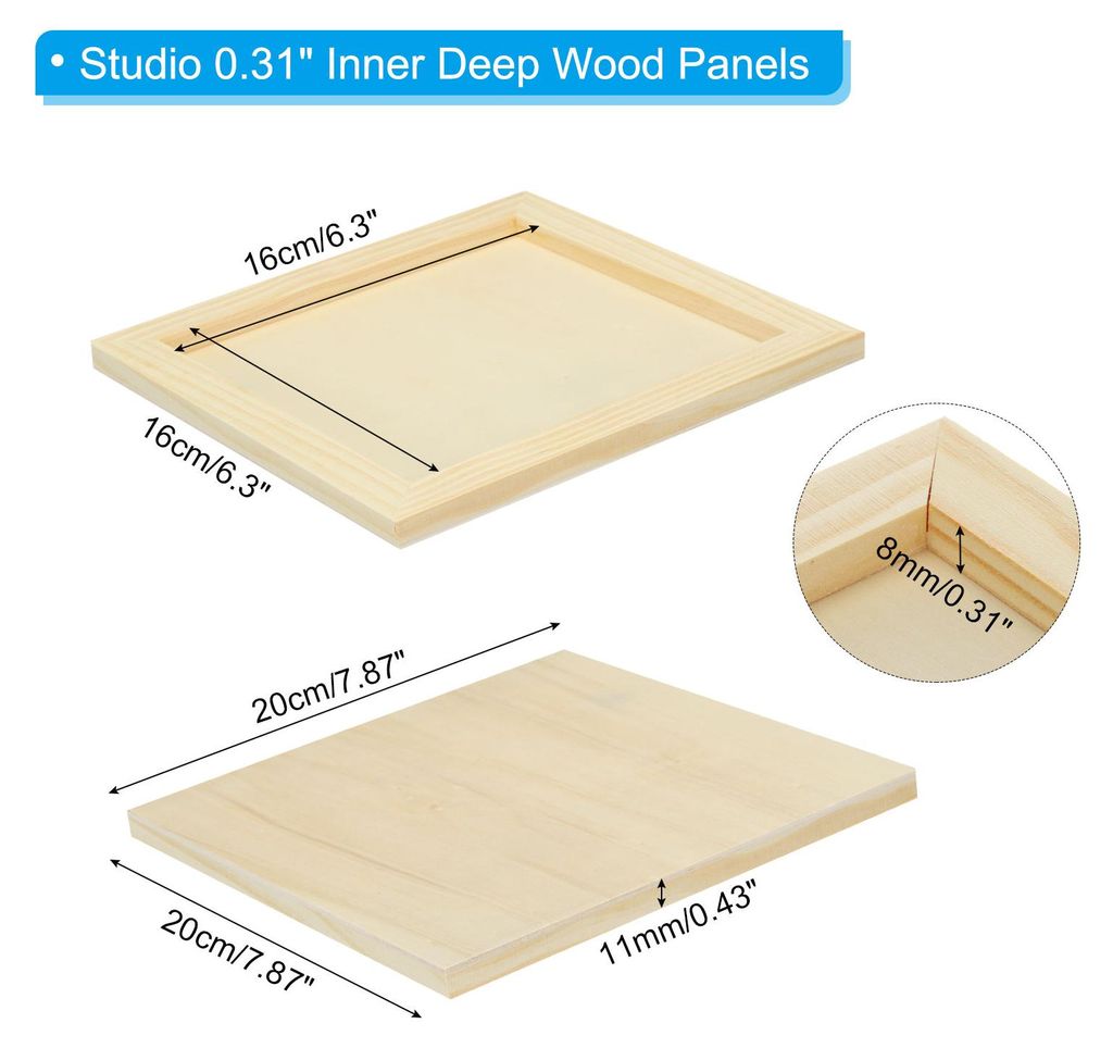 Unbehandelte Holz-Leinwandplatte 20x20 cm, 4er-Pack Holz-Malplatten mit 0,4" Tiefe fš¹r Pouring-Kunst und DIY-Bastelprojekte
