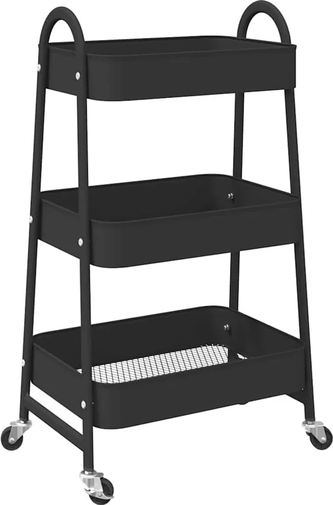 vidaXL Carrellino Nero 3 Ripiani - Carrello Estetico per Bagno e Cucina