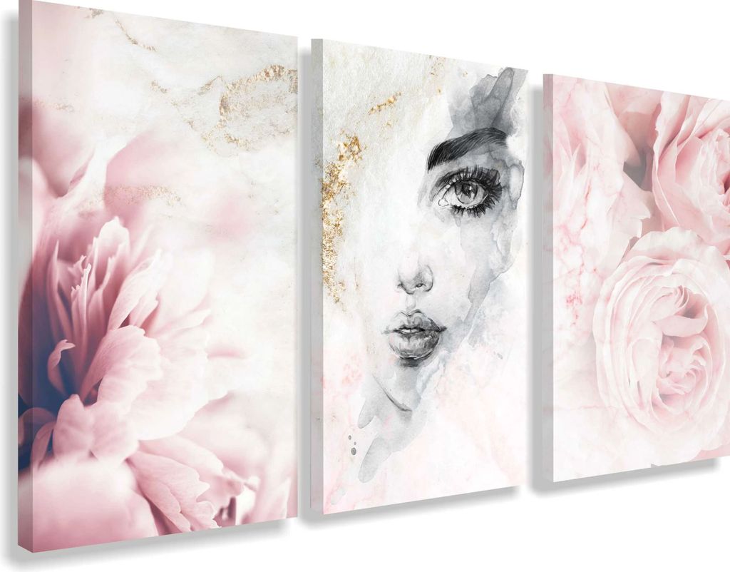Leinwandbilder für die Wand im Wohnzimmer – Pastellbild Rosen Frau 90x180 cm
