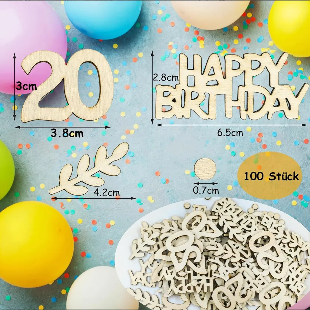 Confetti en Bois Anniversaire 100pcs - Déco de Table Durable et Réutilisable - 2