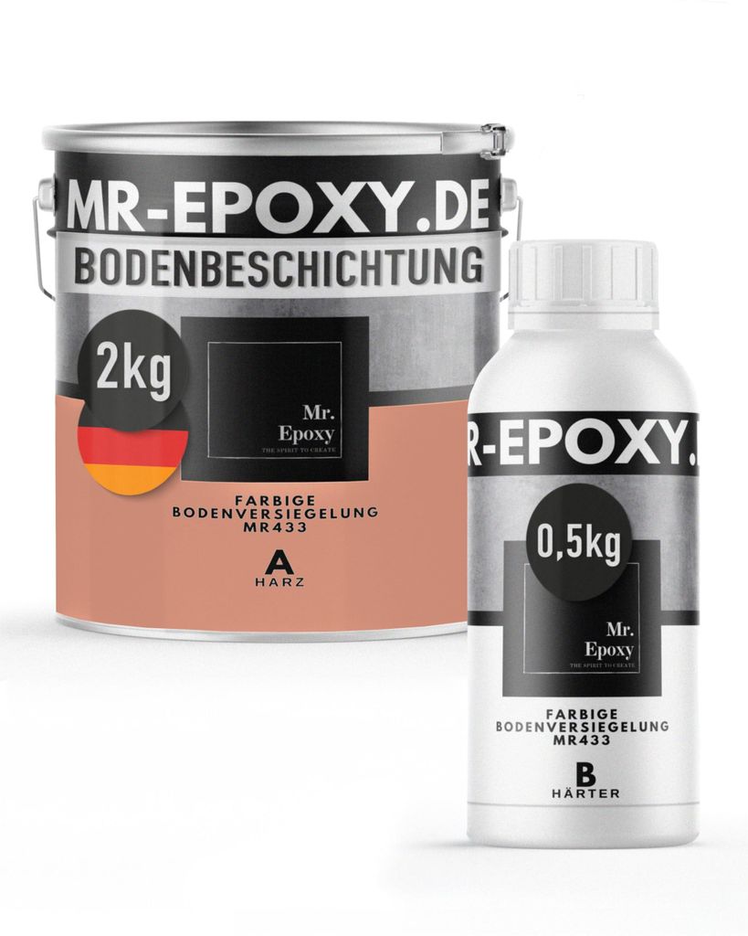 Mr. Epoxy Epoxidharz Bodenbeschichtung (2,5 kg, RAL 3012 Beigerot) - 2K Betonfarbe für Garagen, Keller & Werkstatt Boden - Flüssigkunststoff Epox...