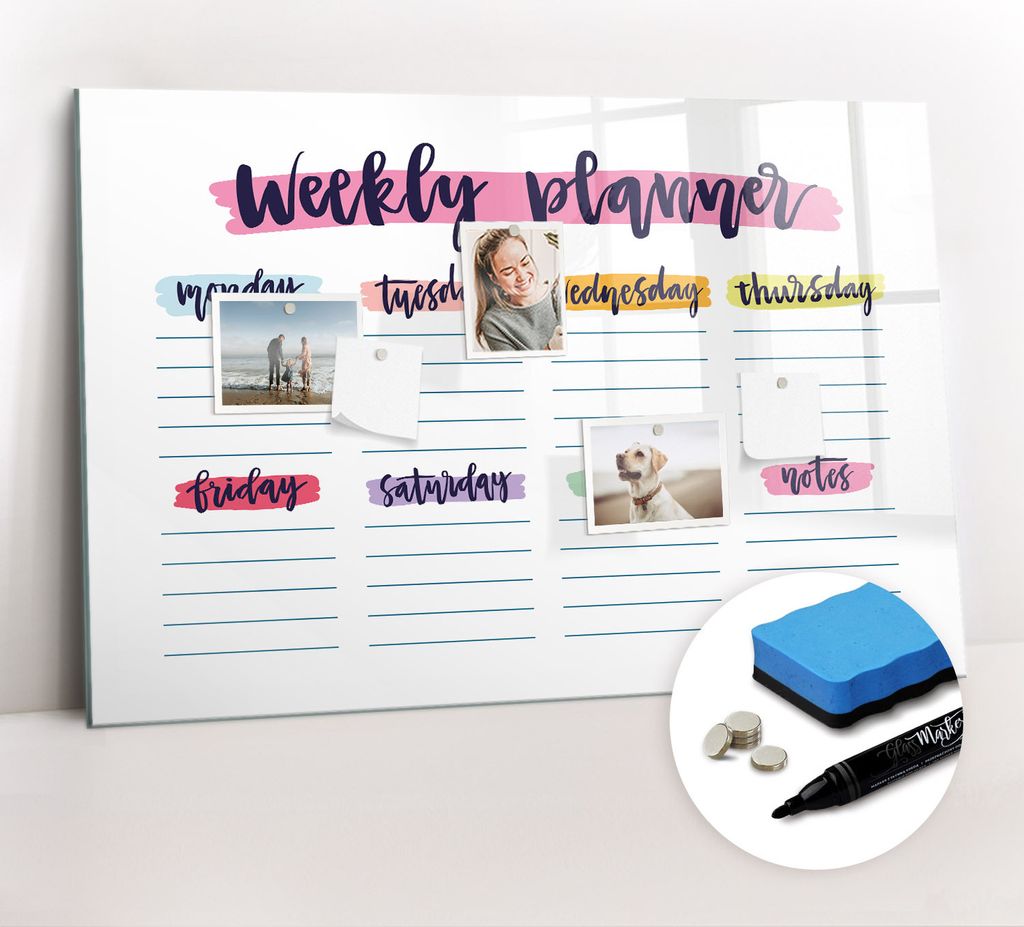 Magnetpinnwand Memoboard - Zubehörsatz - Schwarzer Marker + Schwamm + Magnete - 90 x 60 cm - Handgeschriebener Planer