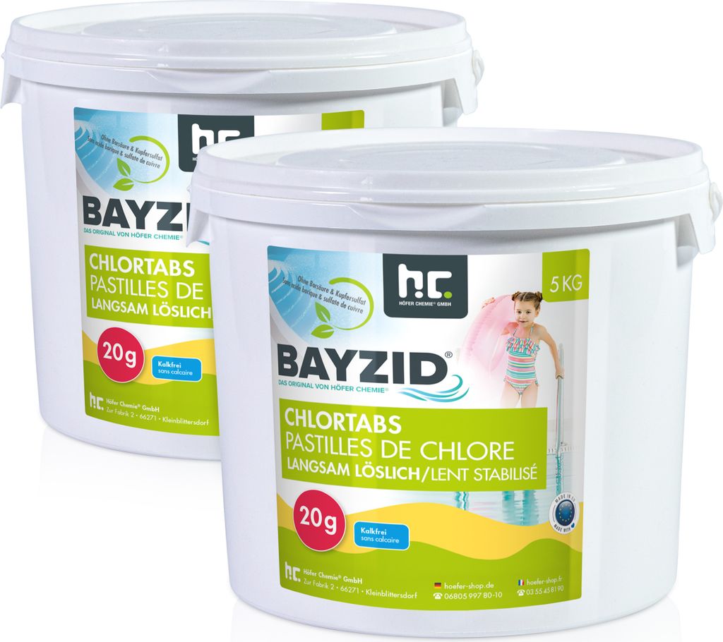 2x5 kg BAYZID Chlortabs 20g langsam löslich für langanhaltende Wasserdesinfektion