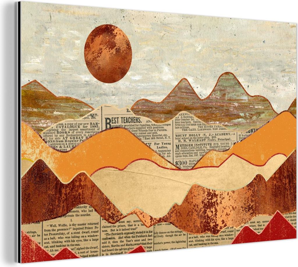 MuchoWow Wanddekoration Metall Metallbild Wandkunst 60x40 cm Vintage - Zeitung - Bronze - Abstrakt - Landschaft - Farben MuchoWow Aluminium Gemäld...