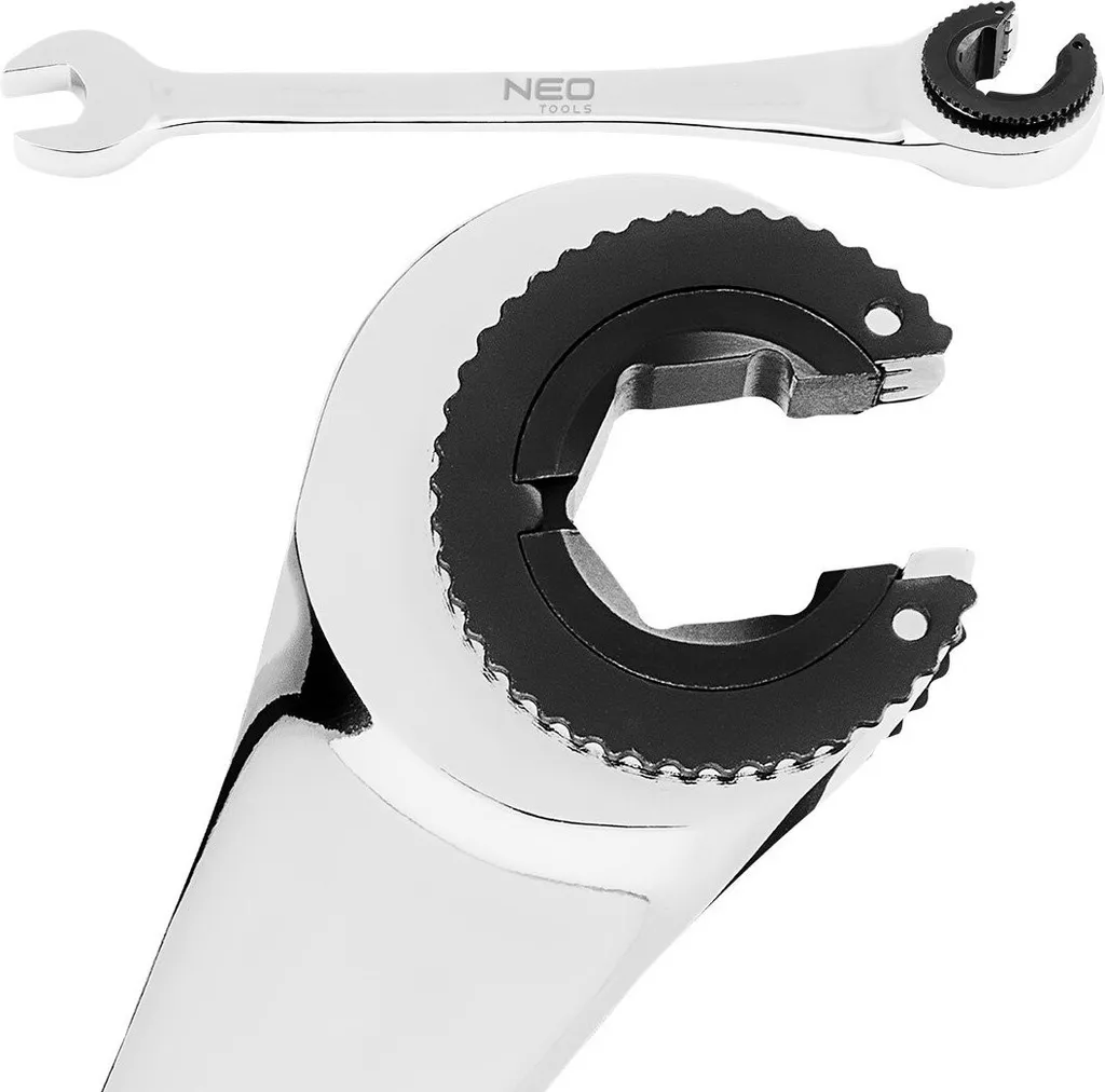 NEO TOOLS chiave ad anello a cricchetto | Chiave a cricchetto combinata con cricchetto in acciaio al cromo vanadio - Chiave a cricchetto combinata misura 19 mm