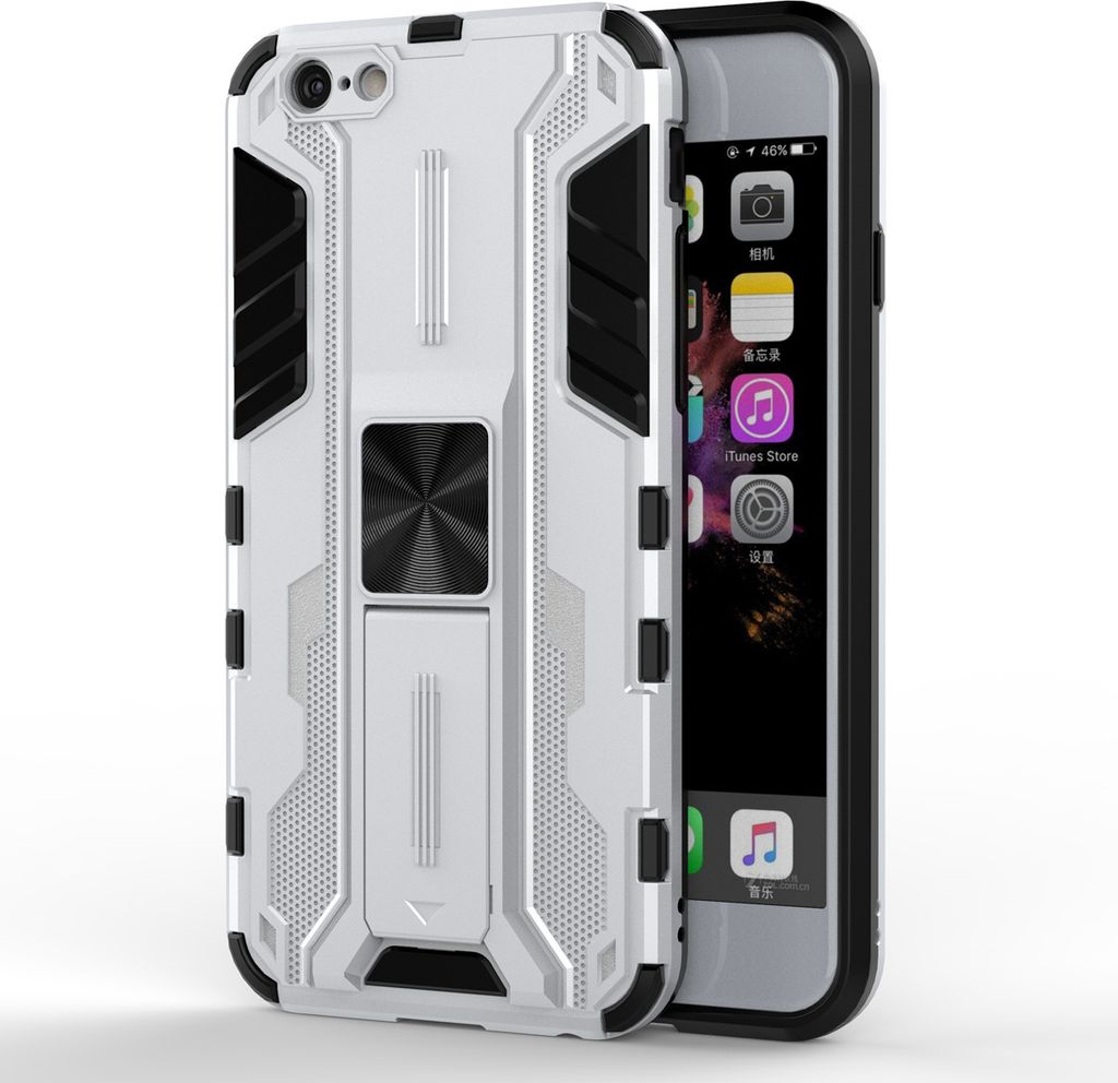 iPhone 6s Hülle, Dual Layer PC TPU Bumper Stoßfest Ständer Schutzhülle für iPhone 6 / 6s Silber