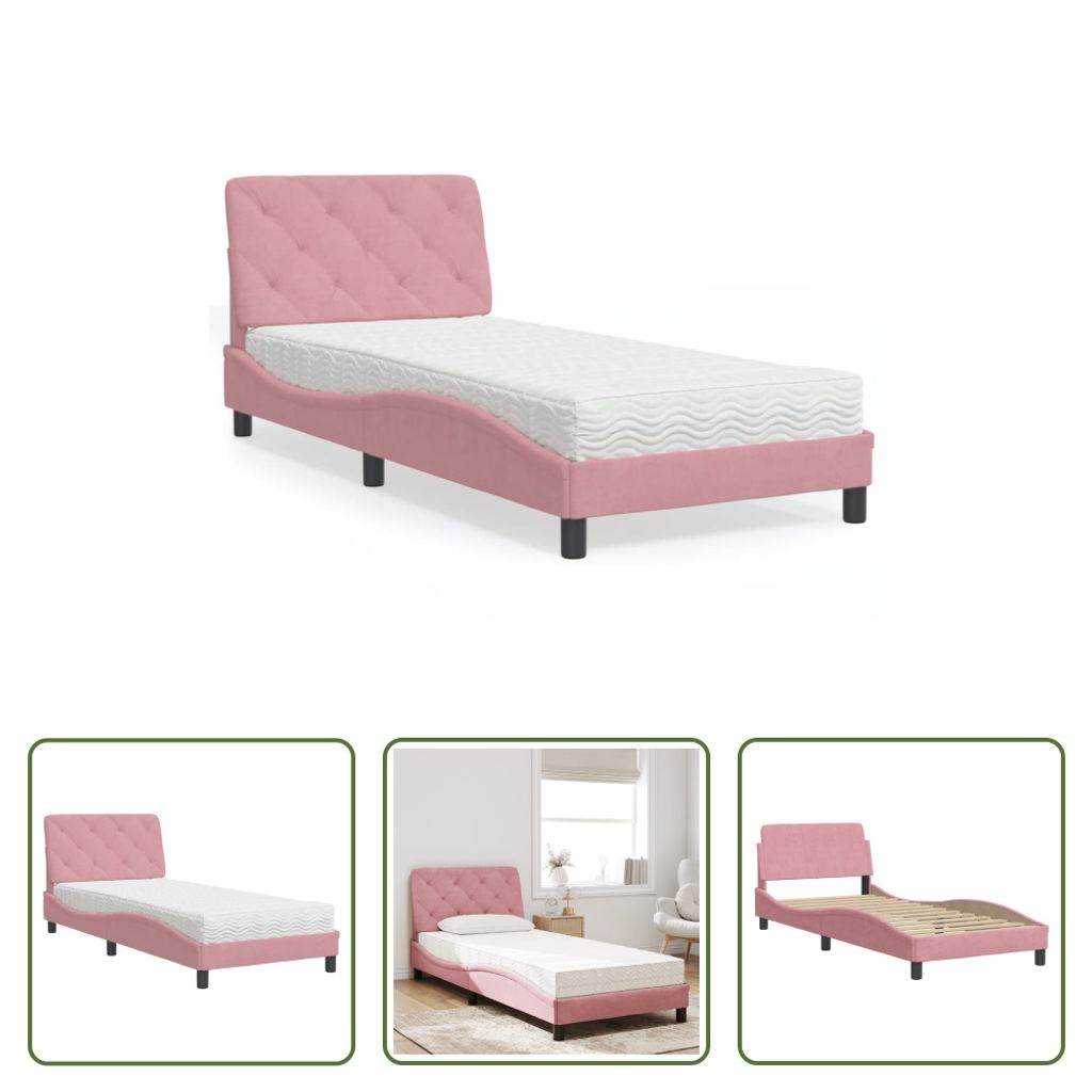 The Living Store Bett mit Matratze Rosa 80x200 cm Samt