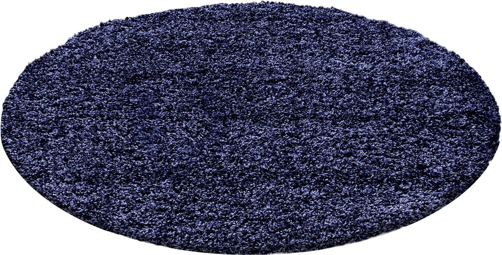 Teppich Hochflor Unifarben Polypropylen Wohnzimmer Shaggy Marineblau Rund 200x200 | Kadima Design