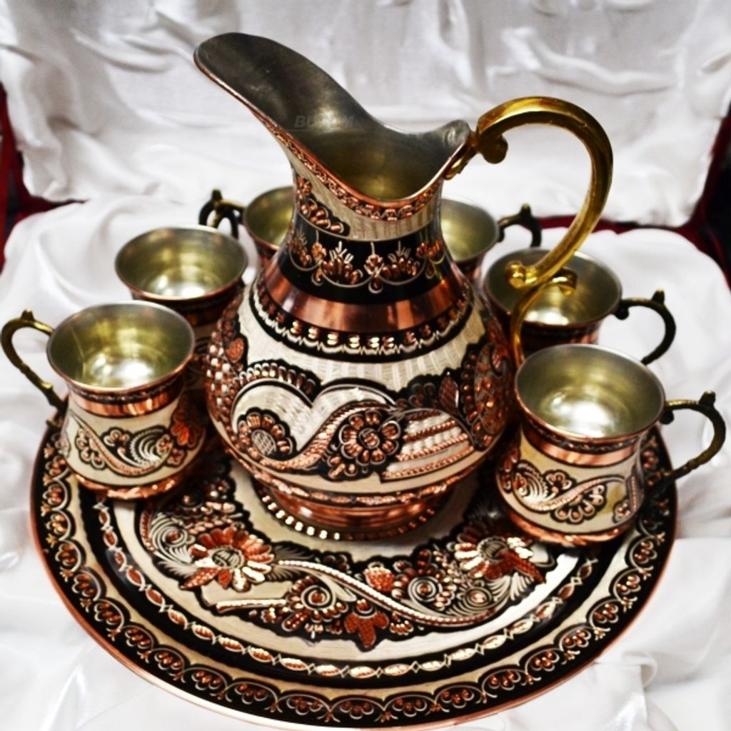 Handgemachtes Erzincan Trinkset aus Kupfer Becher 8 Teilig aus der Türkei Handmade