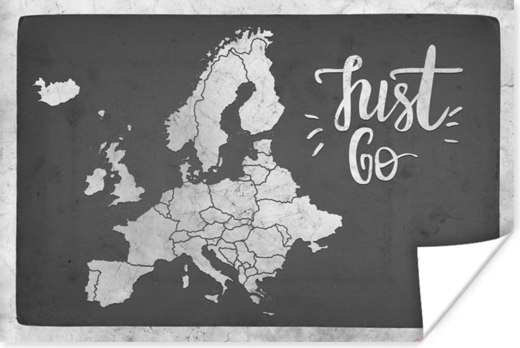 MuchoWow Poster Vintage Eurocard mit dem Text "Just go" - schwarz und weiß 90x60 cm - Schlafzimmer