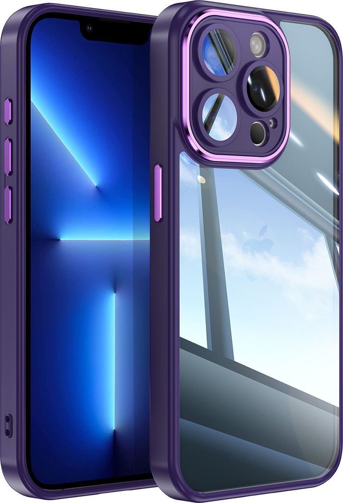Handyhülle für iPhone 13 Pro Hybrid Transparent TPU PC Militärschutz mit Kameraabdeckung Lila