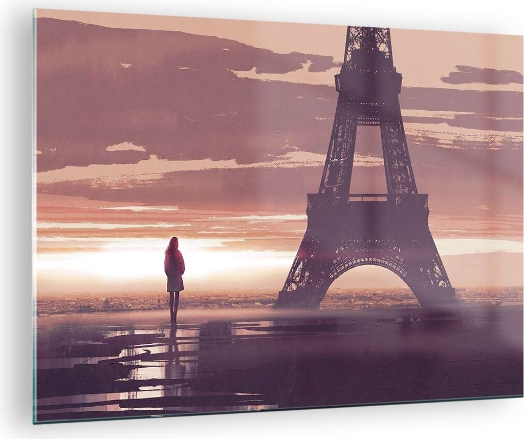 Bilder auf glas - Paris Stadt Nacht - 70x50cm - Glasbilder - Wandbilder - Kunstdruck - zum Aufhängen bereit - Wanddekoration aus Glas - Glas Bilde...