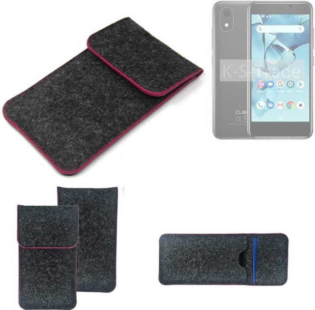 K-S-Trade Handy Schutz Hülle kompatibel mit Cubot J10 Schutzhülle Handyhülle Filztasche Pouch Tasche Case Sleeve Filzhülle dunkelgrau rosa Rand