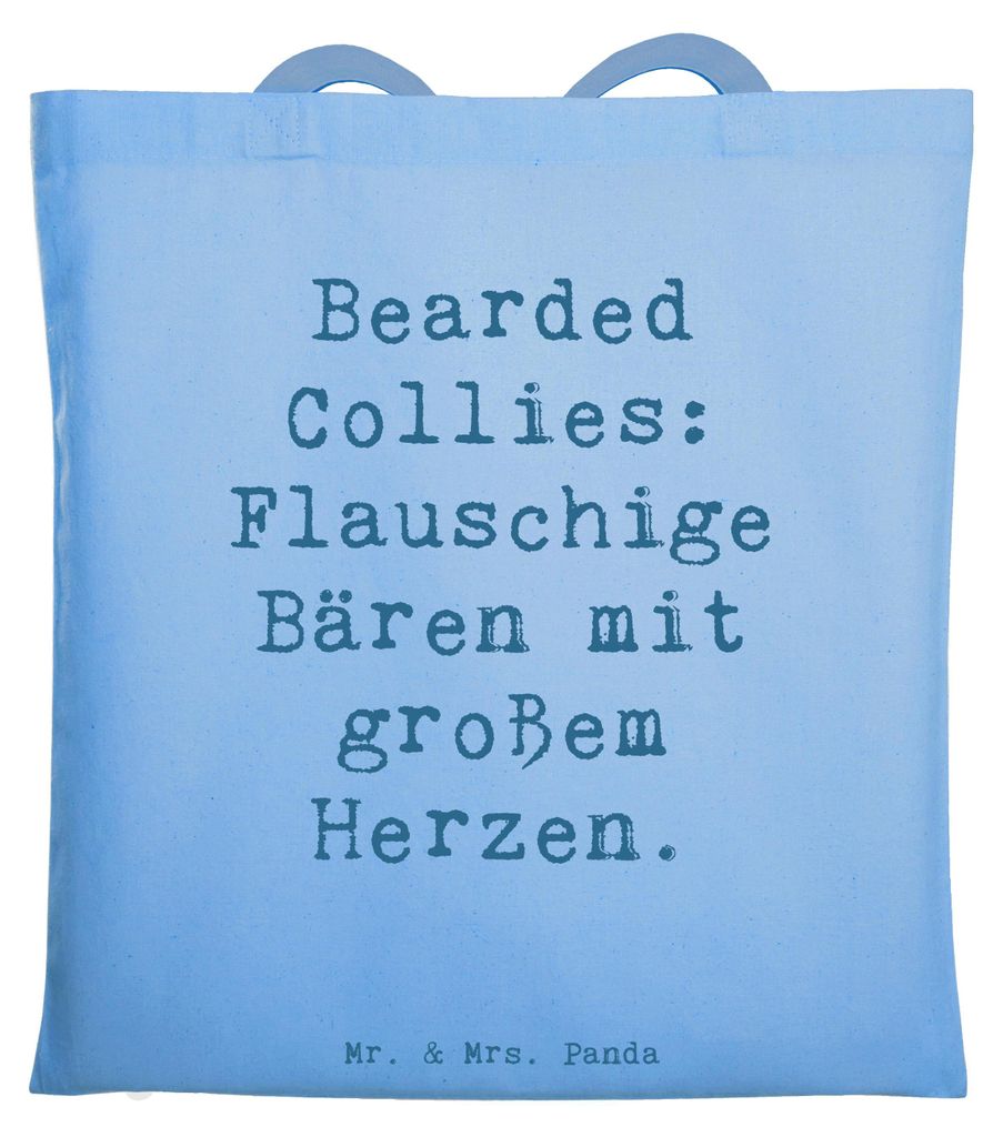 Mr. & Mrs. Panda Einkaufstasche Spruch Bearded Collie Bärenherz - Sky Blue - Geschenk, festival tasche, Großes Herz, Hund, Jutebeutel, Intelligen...