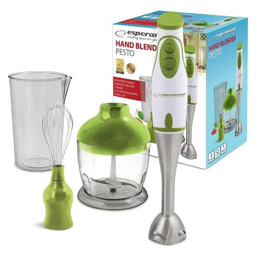 esperanza EKM 003 Pesto Stabmixer, Kunststoffgehäuse, 450 Watt, 0,5 l Behälter, 2 Geschwindigkeiten, Universalzerkleinerer-Zubehör