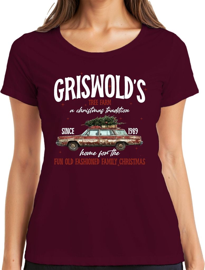 Griswolds Tree Farm Schöne Bescherung Clark - Weihnachten Christmas Xmas Damen T-Shirt, Burgundy, S