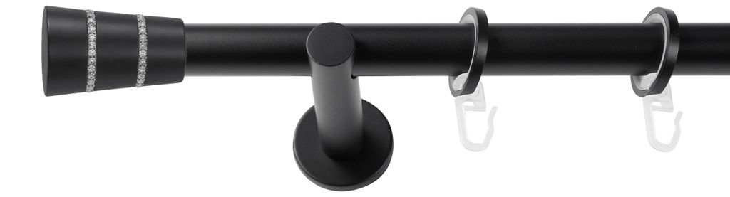 SN Deco Gardinenstange Rennes, 19 mm, 1-läufig, Stahl, Komplett-Set mit Ringen, Auflageträger, 180 cm, schwarz