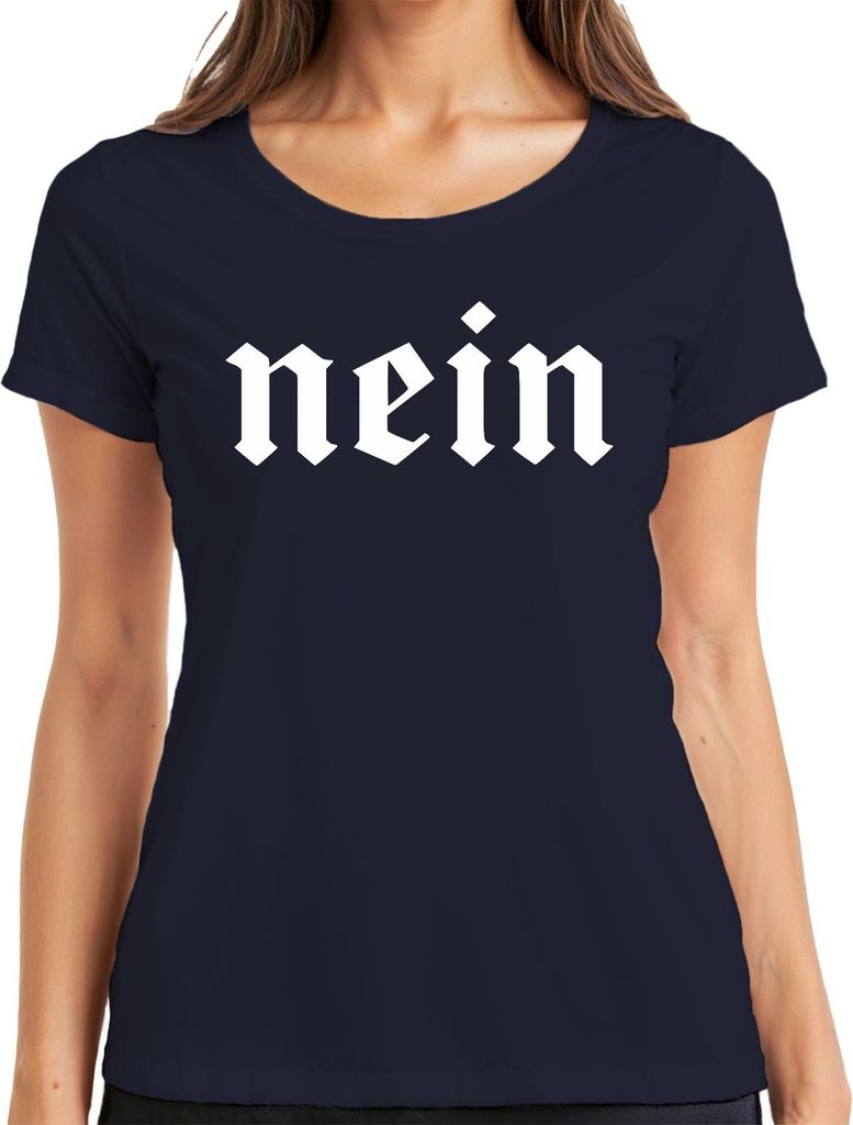 Nein altdeutsch Schriftzug Fraktur Blackletter Gothic Vintage Damen T-Shirt, Navy, S
