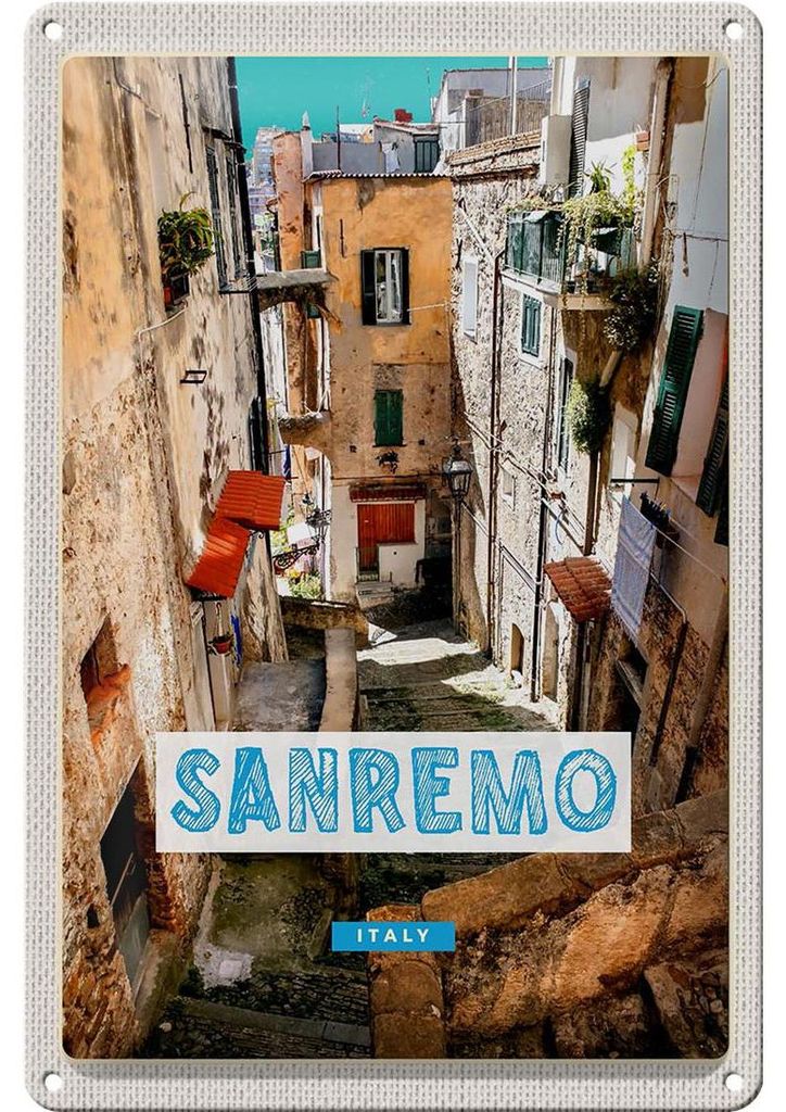 Blechschild Reise 20x30cm Sanremo Italien Altstadt Gebäude