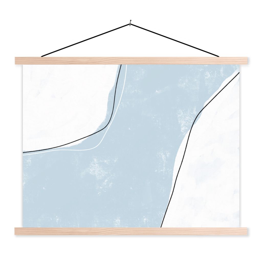 MuchoWow Textilposter Blau - Minimalismus - Abstrakt 40x30 cm mit holzfarbenen Rahmen - Bilder