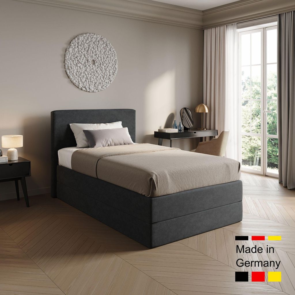 Home Collective Boxspringbett Polsterbett Bett wählbare Matratze Bonnell H2, gepolstertes Kopfteil, Micro-Velours | 140x200 cm | Anthrazit
