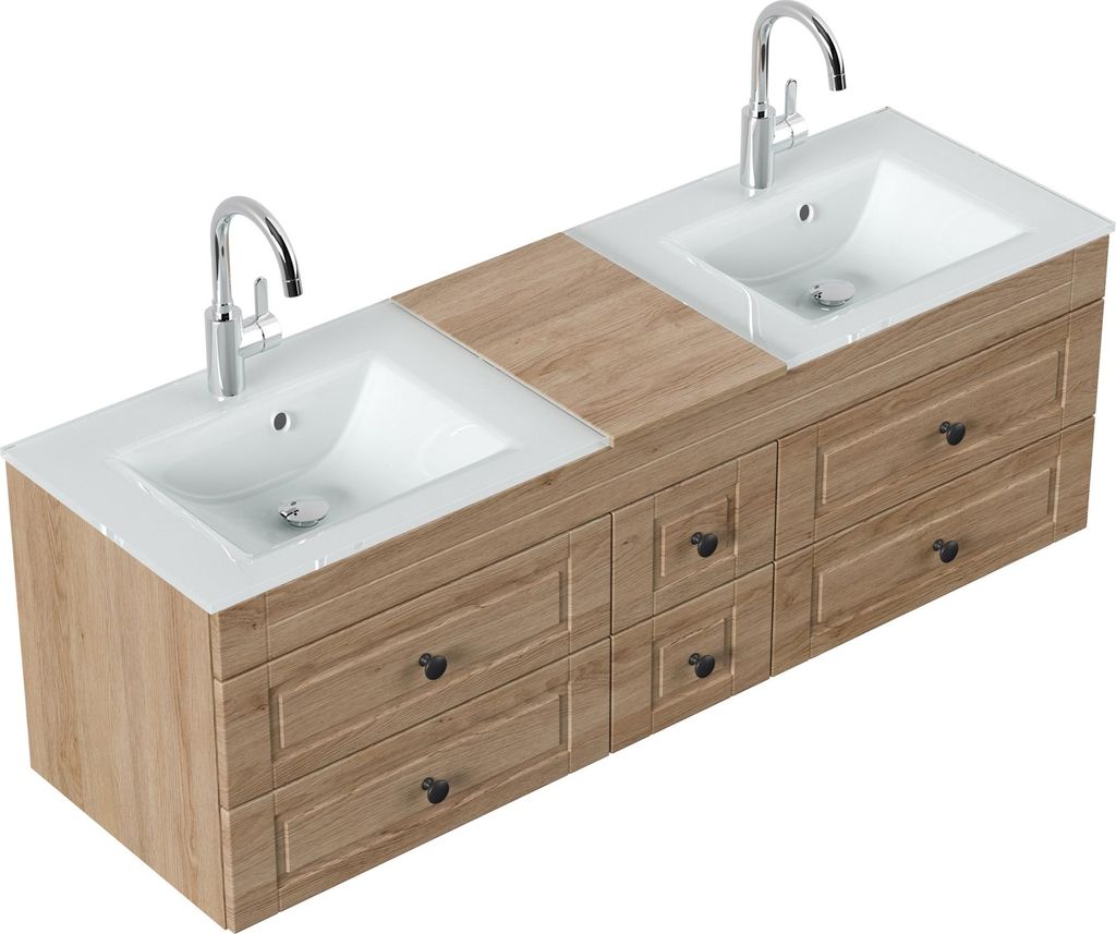 Badmöbel Vitro XL Cottage Doppel-Glasbecken SoftClose eiche hell : Eiche hell Varianten: Eiche hell