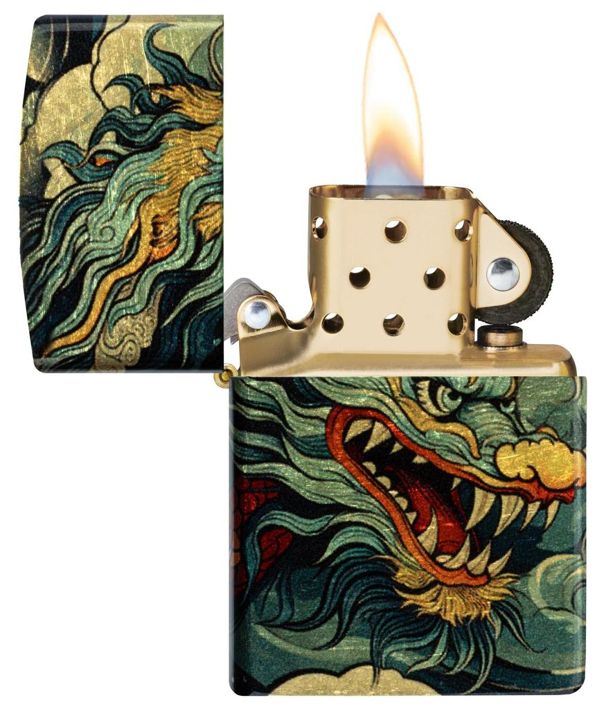 Zippo Sturmfeuerzeug Colourful Dragon 540° Tumbled Brass Produktbild 