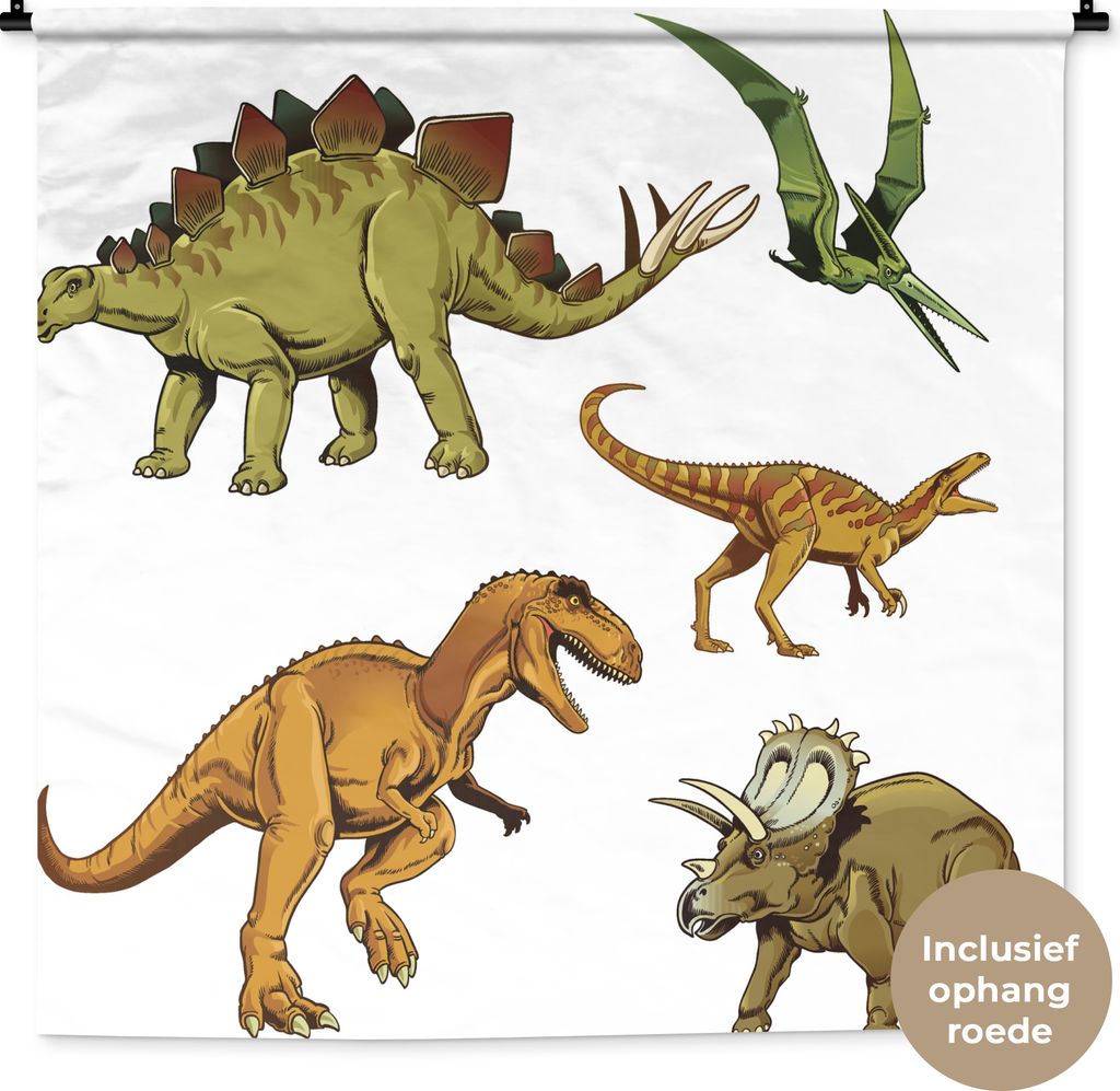 MuchoWow Wandteppich Wandbehang Dinosaurier - Zeichnung - Jungen - Kinder 150x150 cm Tapisserie Dekoration Wandtuch - Wohnaccessoires - Modernes