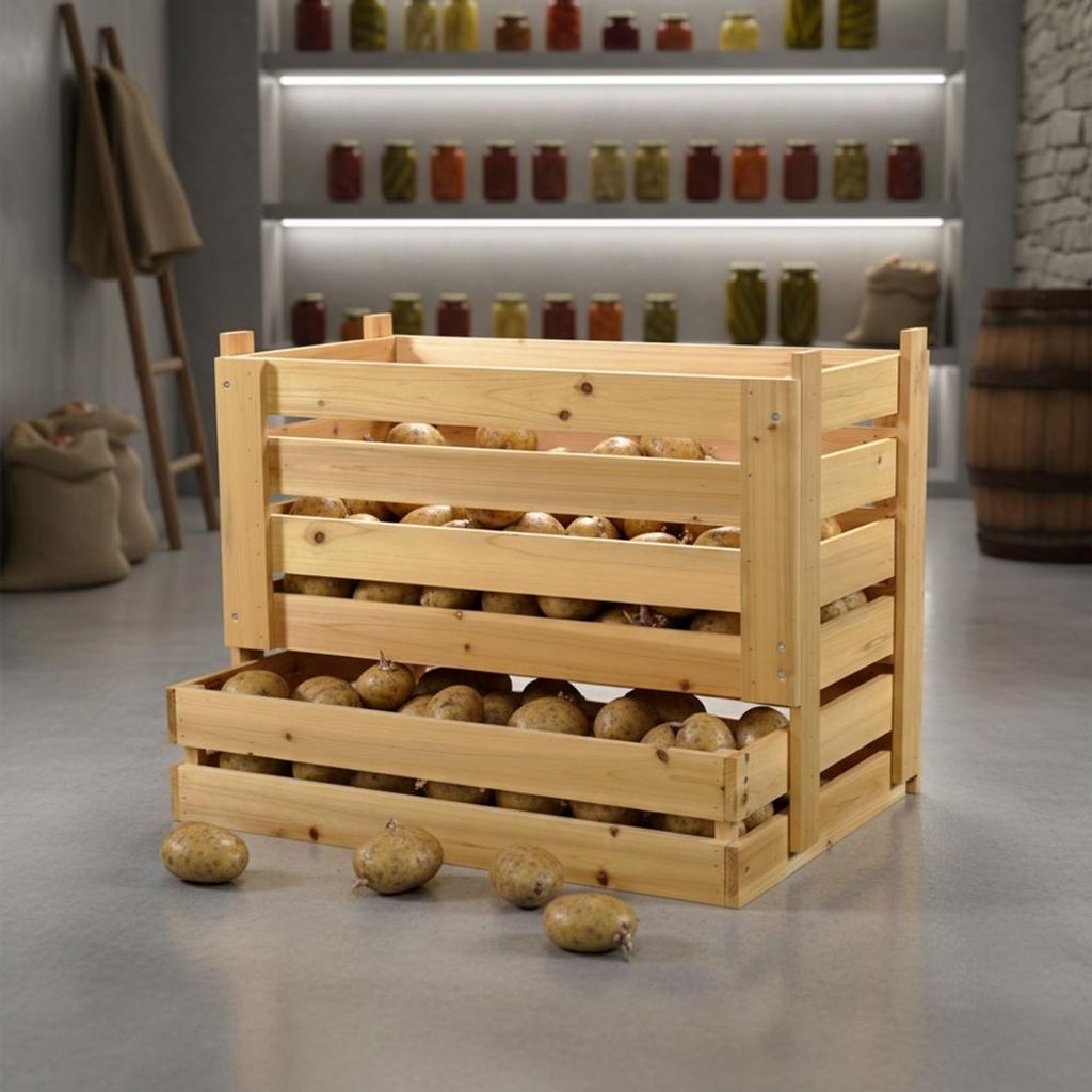 Holzkiste 58x38x42 cm stapelbar Kartoffelkiste mit Griffen Produktbild 