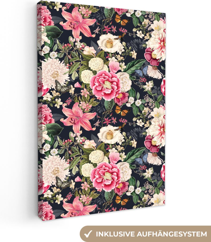 OneMillionCanvasses - Leinwandbilder - 90x140 cm, Lilie - Schmetterling - Farben, Wandbilder Kunstdruck Wanddekoration - Wandschmucke - Schlafzimmer