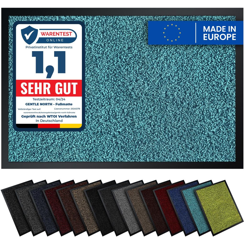 Gentle North Hochwertige Fußmatte türkis 90x150cm groß für Innen & Außen - Schmutzfangmatte rutschfest, waschbar & wetterfest