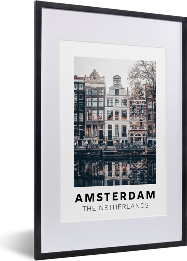 MuchoWow Gerahmtes Poster Amsterdam - Niederlande - Huizen 40x60 cm - Poster mit Schwarzem Bilderrahmen Wandposter Rahmen Foto Bilder - Poster in...