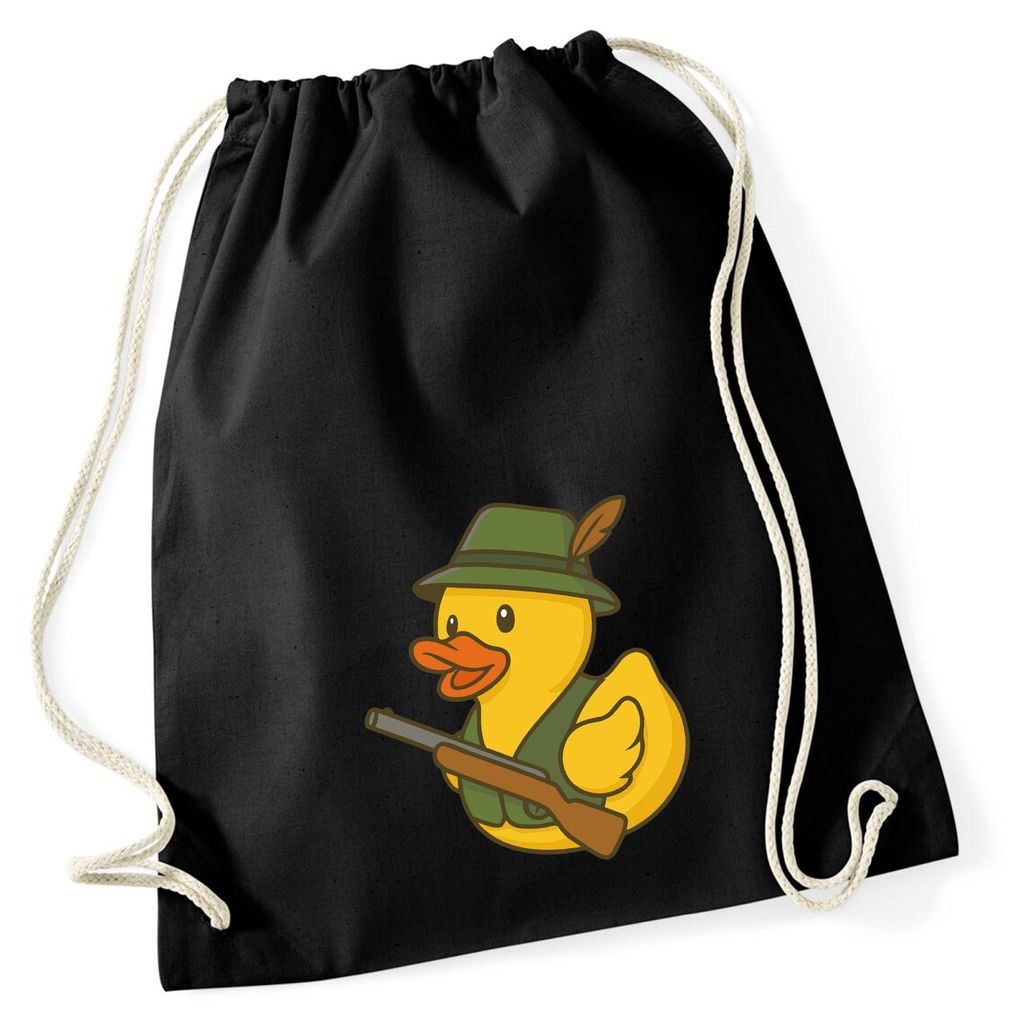 Huuraa Turnbeutel Quietscheente Jäger Comic Gummiente 12 Liter Black Baumwolle Rucksack Geschenkidee