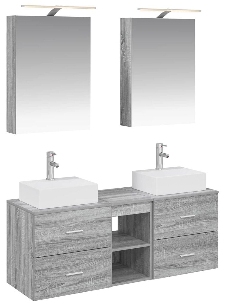 vidaXL Badezimmermöbel-Set 5 pcs Grau Sonoma Ingenieurholz und Glas