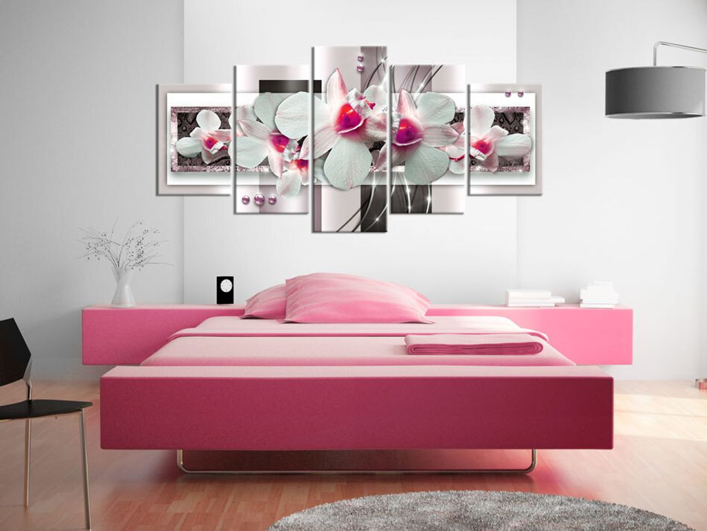 Akustikbild Blumen Orchidee 200x100 cm Bilder Akustikschaum Hochleistungsschallabsorber Schallschutz Leinwand 5 tlg Wandbild Raumakustik Schalldäm...