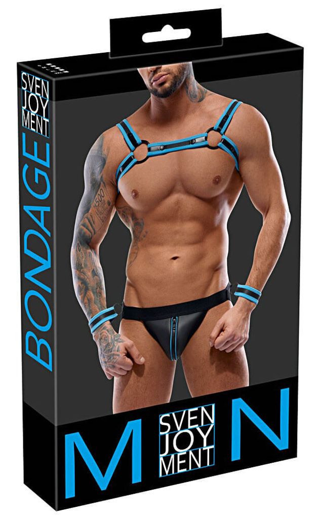 Svenjoyment Bondage Jockset Schwarz/Blau - Neopren-Optik, inkl. Handfesseln