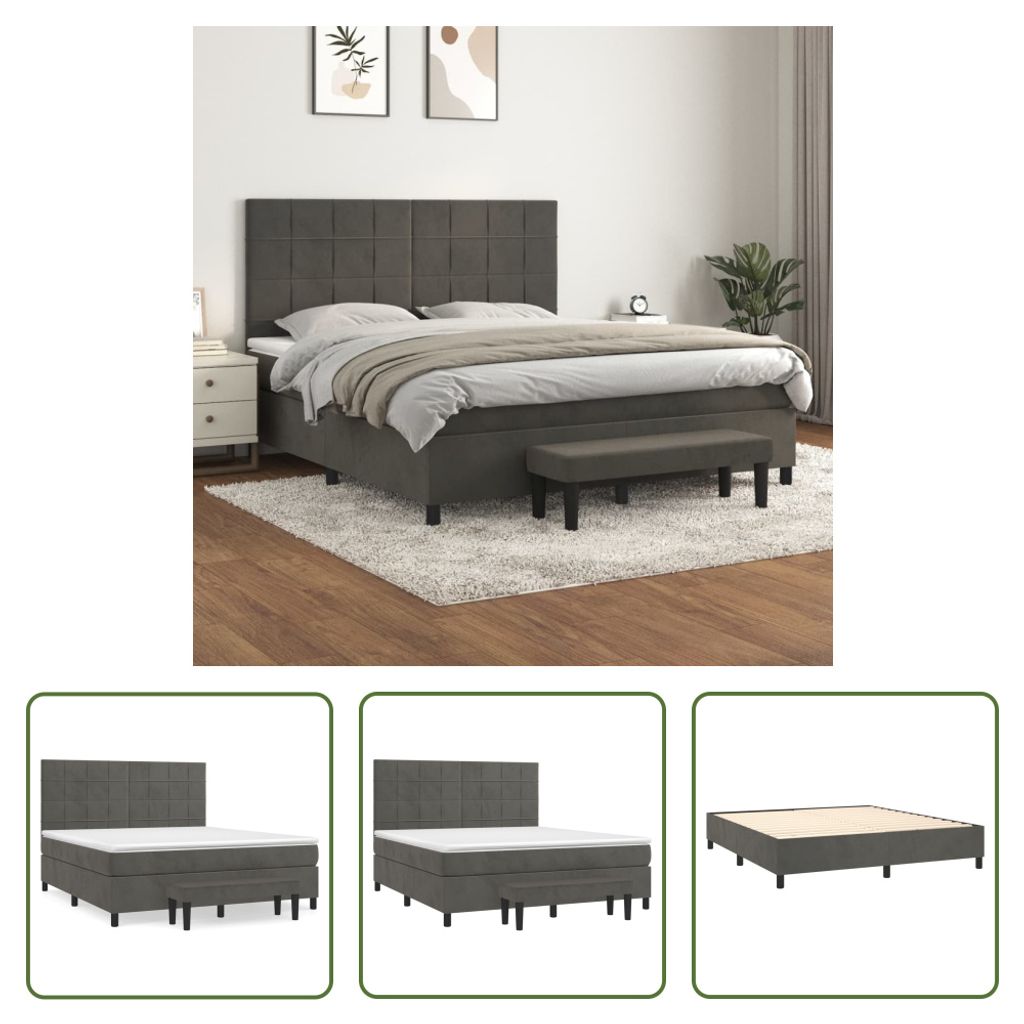 The Living Store Boxspringbett mit Matratze Dunkelgrau 160x200 cm Samt