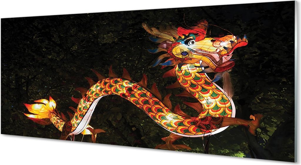 Glasbilder 125x50 Wandkunst Japanische Drachen beleuchtet